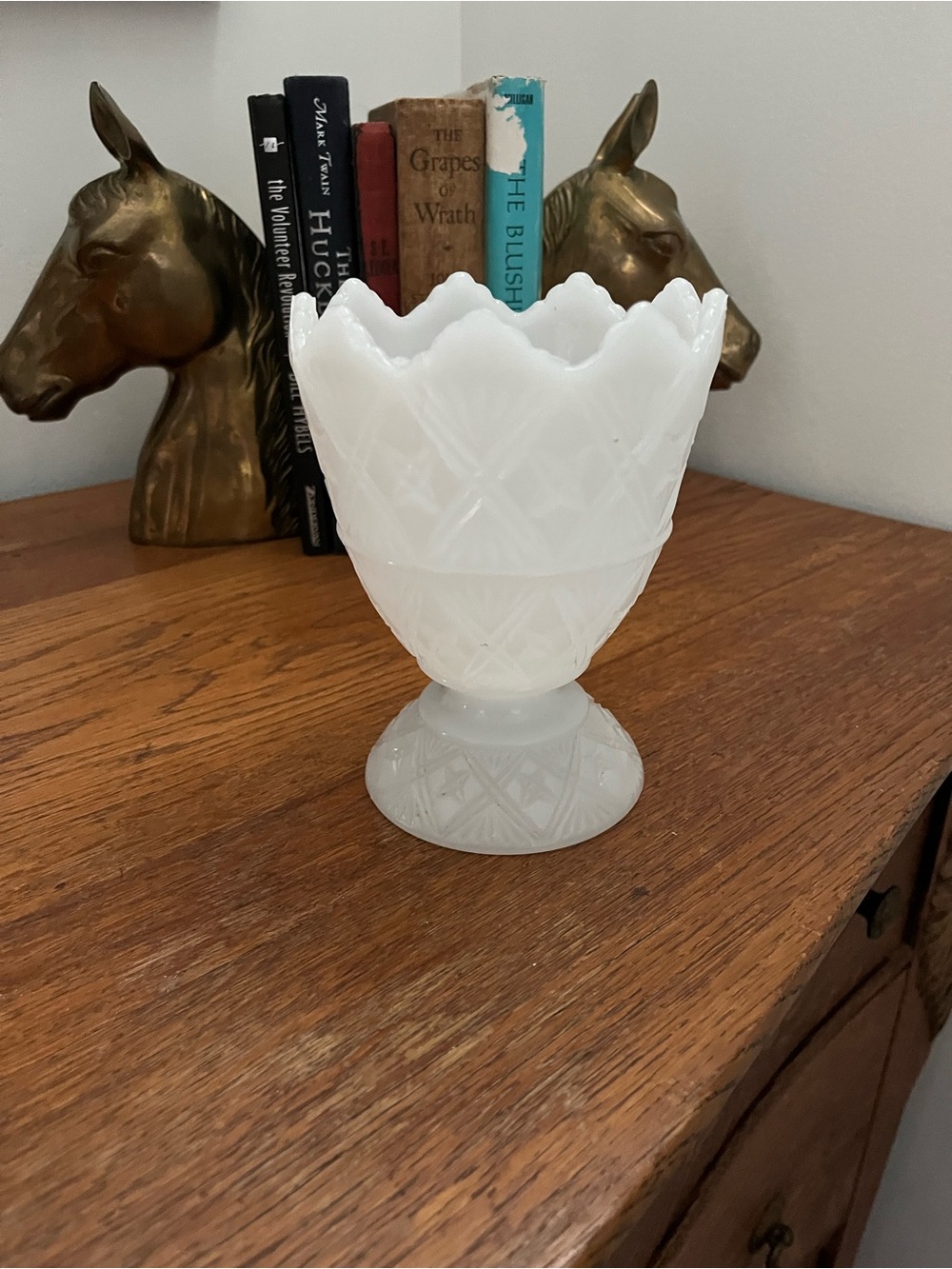 White Milk Glass Pedestal Vase - Vintage